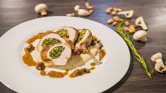 Spinach and Ricotto Chicken Breast with creamy ugali and mushroom sauce