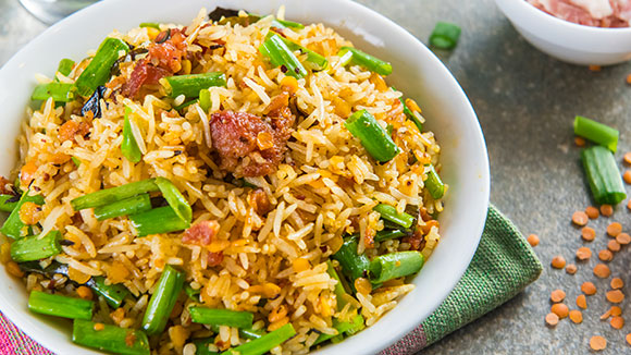 Savoury Bacon and Dhal Rice