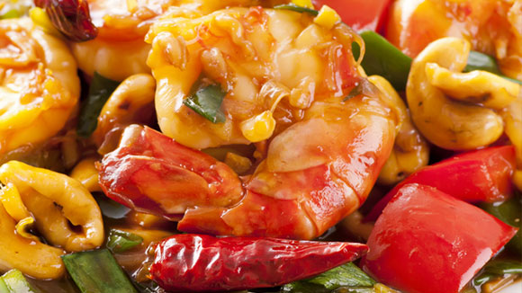 Sweet & Sour Prawns with Mushrooms and Roasted Cashew Nuts